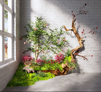  现代室内景观 景观小品 植物造景 植物堆 景观植物3d模型 