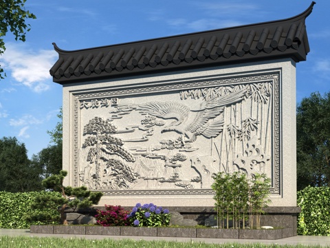  中式影壁墙 照壁 背景墙3d模型 