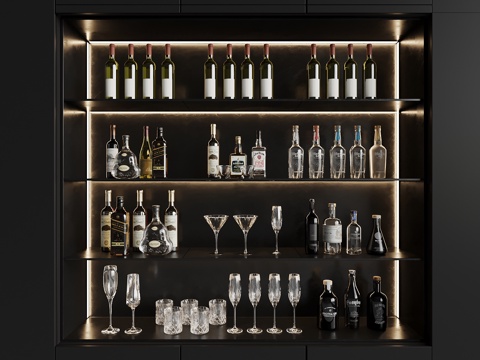  酒水食物 现代酒瓶 酒杯 酒具su模型 