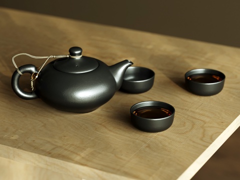  新中式茶具摆件 茶壶 茶杯 水杯 桌面茶具摆件su模型 