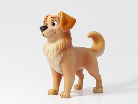 卡通田园犬看门狗 土狗金毛 卡通动漫 手办摆件 公仔饰品 玩3d模型 