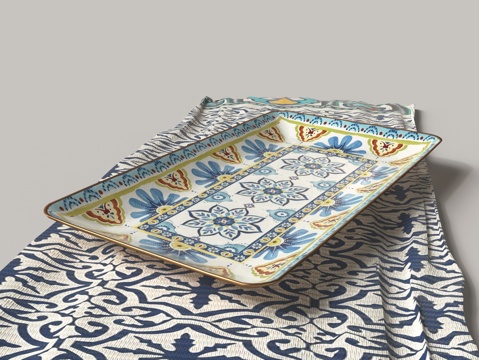  欧式彩绘方餐盘3d模型 