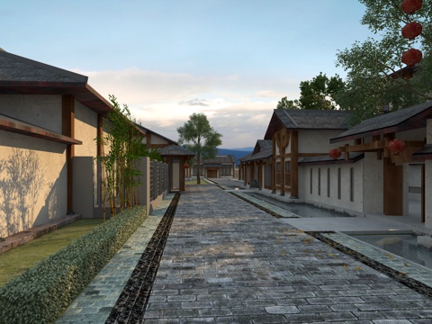  古建 中式建筑 小镇 乡村 民宿 古镇3d模型 