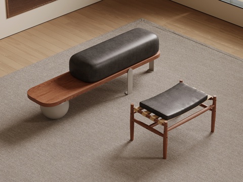  中古风换鞋凳 长凳 凳子 矮凳su模型 