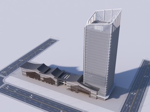  现代办公楼 新中式裙房 办公楼 公建su模型 