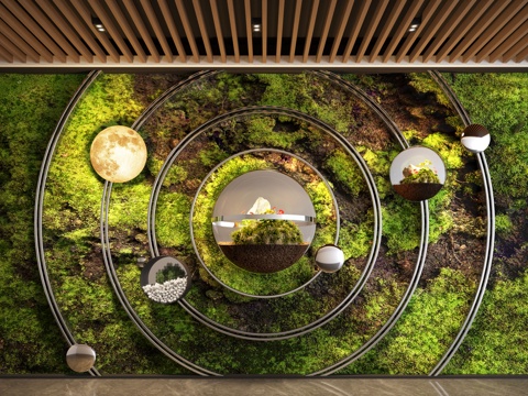  现代植物墙 植物造景 苔藓 景观墙3d模型 