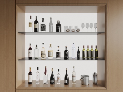  酒水食物 现代酒瓶 酒杯 酒具su模型 