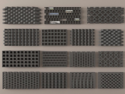  现代砖 镂空水泥砖 水泥砖 空心砖隔断su模型 