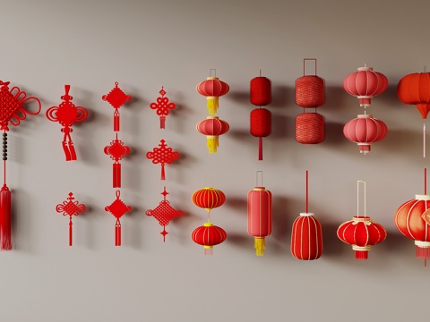  中式灯笼 中国结 红灯笼3d模型 
