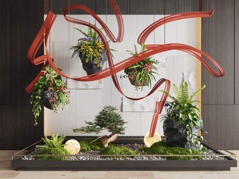  现代室内景观造景 苔藓景观 景观小品 藤编装置 植物装置3d模型 