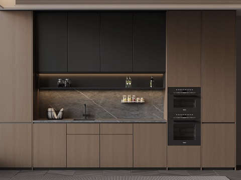  意式极简橱柜 厨具 蒸烤箱su模型 