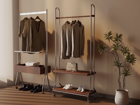  现代中古风衣架 衣服服饰3d模型 