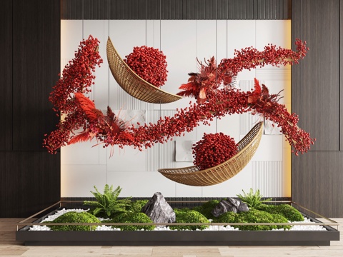  现代室内景观造景 苔藓景观 景观小品 藤编装置 植物装置su模型 