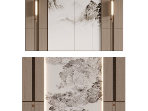  背景墙 新中式背景墙 床头背景墙 沙发背景墙3d模型 