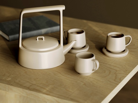  现代茶具摆件 茶杯 茶壶 茶桌茶具摆件 餐桌摆件su模型 