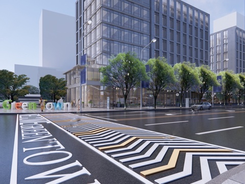  现代道路 创意斑马线设计  街角景观su模型 
