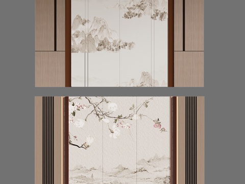  背景墙 新中式背景墙 电视背景墙 沙发背景墙su模型 