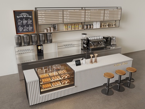  奶茶店 现代奶茶店su模型 