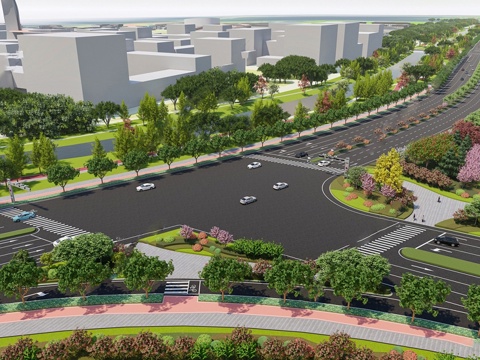  现代道路 创意斑马线设计  街角景观su模型 