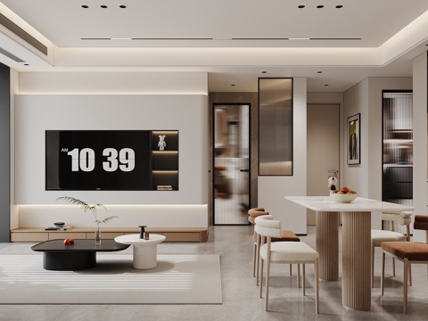  现代奶油客餐厅3d模型 