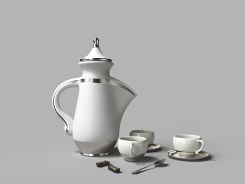  现代咖啡壶 咖啡杯 陶瓷器皿3d模型 