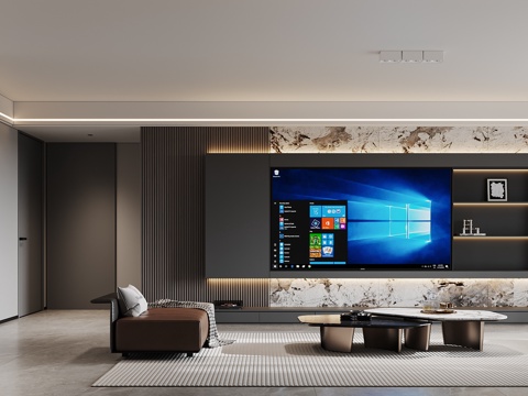  现代黑白灰客餐厅3d模型 