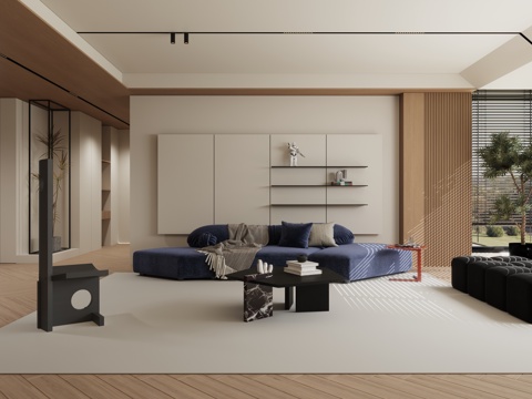  现代简约极简原木客厅3d模型 