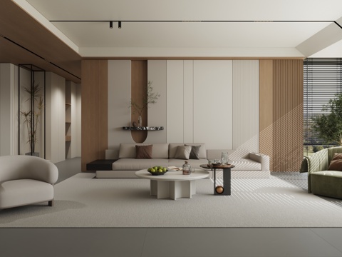  现代简约极简原木客厅3d模型 
