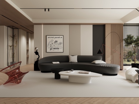  现代简约极简原木客厅3d模型 