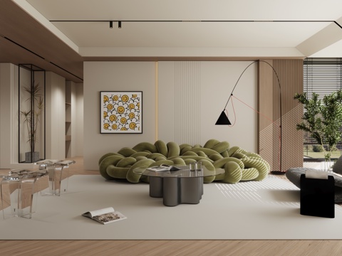  现代简约极简原木客厅3d模型 
