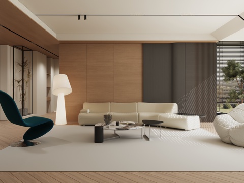  现代简约极简原木客厅3d模型 