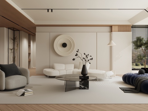  现代简约极简原木客厅3d模型 