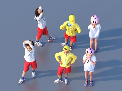  儿童 小孩 多人 人物3d模型 