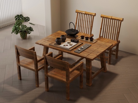 餐桌 中古风餐桌椅3d模型 
