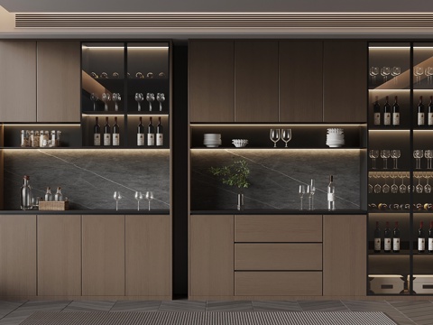 意式极简酒柜 红酒 酒杯3d模型 