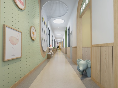  现代幼儿园走廊 过道区角 走廊区角3d模型 