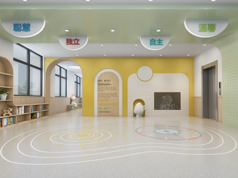  现代幼儿园公共活动区 过道区角3d模型 