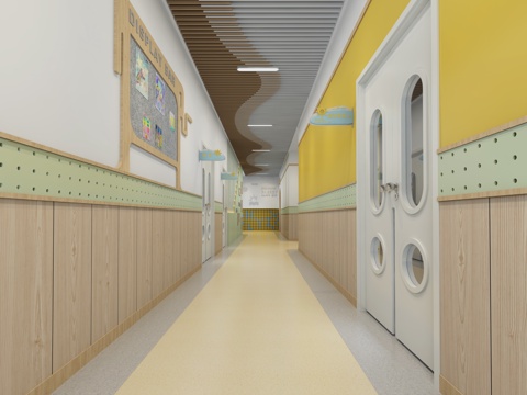  现代幼儿园走廊 过道区角 走廊区角3d模型 