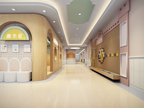  简欧幼儿园走廊 过道区角3d模型 