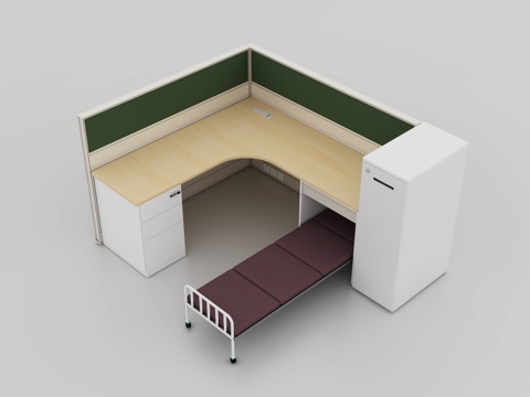  办公桌午休床  办公卡位配休息床3d模型 