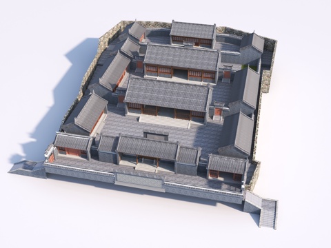  中式古建 寺庙 道观 古宅院 会馆su模型 