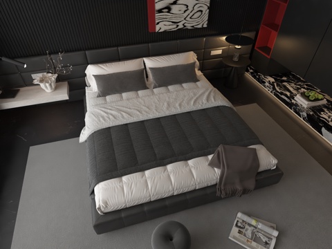  意式风格双人床3d模型 