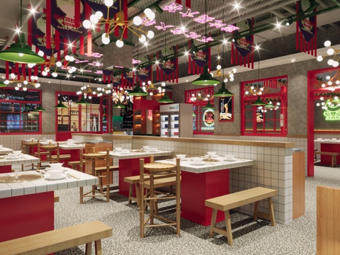  火锅店 餐饮店3d模型 