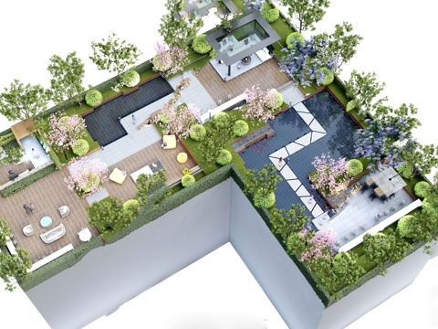  现代屋顶花园 空中花园 庭院花园 花园 庭院 菜园su模型 