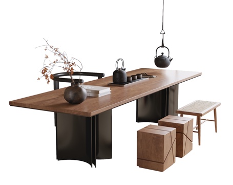  现代茶桌椅 凳子 茶椅 茶具3d模型 