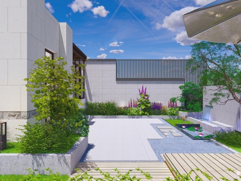  现代屋顶花园 庭院景观su模型 