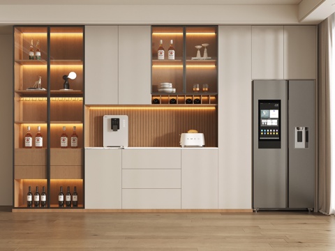  现代餐边柜 酒柜餐边柜 餐边柜摆件 酒柜 冰箱柜酒柜3d模型 