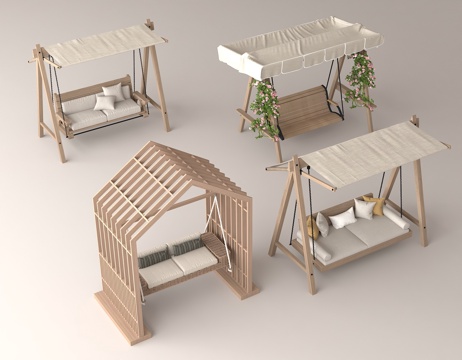  户外秋千 木质休闲家具 庭院装饰 遮阳秋千 舒适户外座椅 田3d模型 