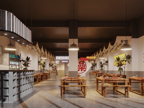  现代 火锅店3d模型 