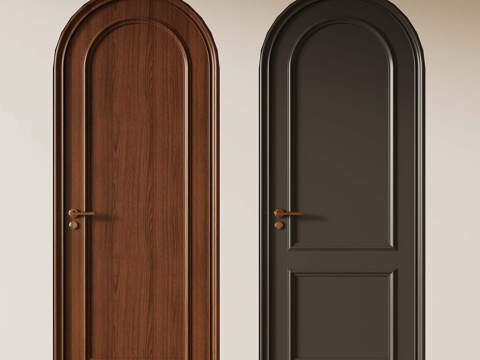 现代中古单开门 复古木门 弧形单开门su模型